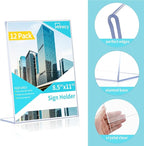 Annecy Sign Holder 8.5 x 11, 12 Pack, L Shape Plastic Clear Sign Stand for Display, Double-Sided, Slanted Back Design, Wide Use Plastic Material