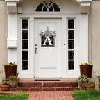 Ultra Large 14'' Last Name All Year Round Front Door Wreath with 26 Initial Letter Welcome Sign All Seasons Eucalyptus Garland and Bow Wreaths for Front Door Porch Farmhouse Decoration (A)
