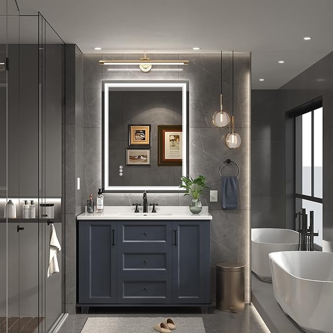 28x36 Inch Led Mirror for Bathroom with Front Light and Backlit, Bathroom Mirror with Led Lights, Vanity Mirror with Lights for Wall, Anti-Fog, Dimmable, Memory Function, Tempered Glass