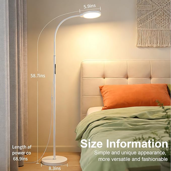 White Bright Floor Lamps with Remote, Touch Control Nursery & Bedroom Lamp, Dimmable Kids Light with Adjustable Color, Gooseneck Standing Lamp for Reading, Living Room, Office, Library, Pharmacy Table