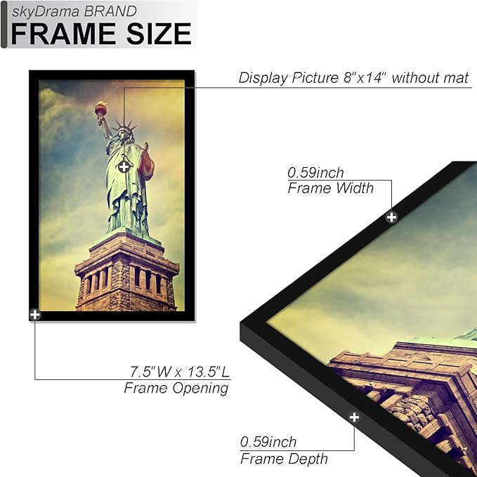 100% Solid Wood 8x14 Picture Frame, Black Frame for 8 x 14 Inch Picture Poster Photo, Light Weight 8 by 14 HQ Matte Black Frame for Wall - 1 Pack/Black/8"x14"