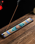 Japanese Incense Stick Holder with Ash Catcher - Ceramic Incense Burner with Traditional Ukiyo-e Art, for Zen Meditation, Home Decor & Gift