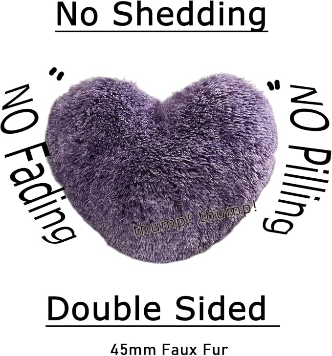 MorroMorn Fluffy Heart Throw Pillows, Shaggy Decorative Pillow for Sofa Couch Bed, Cute Room Decor Decorations for Women Girls Kids (Dark Purple)