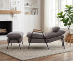 MCombo Accent Recliner Chair with Ottoman, Modern Fabric Armchair, Upholstered Sofa Bed for Living Room Bedroom, Small Space 4055 (Black Frame, Grey)