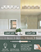 Bathroom Light Fixtures, 5 Light Brushed Nickel Vanity Light, 32 Inch Modern Wall Sconces with Globe Clear Glass Shade, Vanity Lighting Fixtures Over Mirror, VL195-BN-CL-5