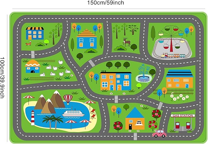 Kids Car Playmat, Kids Rug for Playroom Car Mat Town City Road Traffic Rugs, Play Mat for Floor, Extra Large Boys Kid Car Track Play Rug (Style Three, 59X 39.4 INCH)