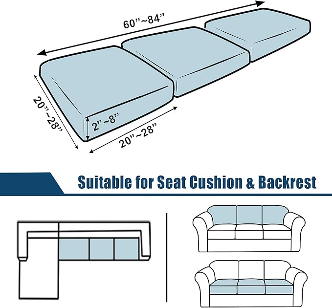 Waterproof Couch Cushion Covers 3 Seater Covers, Stretch Individual Sofa Seat Covers, Reversible Couch Furniture Protector for Pets(3-Piece Sofa Cushion Cover, Black)