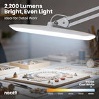 Neatfi XL Nail Desk Lamp with Clamp, 2200 Lumens, 20-Inch Wide Head, Dimmable 4 Levels, 6500K, LED Task Light for Manicure Table, Crafts, Workbench, Office (Non-CCT, White)