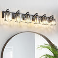 6-Light Black Bathroom Light Fixture Modern Vanity Lights Over Mirror Vintage Wall Sconce Lighting for Bathroom, Bedroom, Living Room, Hallway E26 Base with Crystal Bathroom Vanity Light