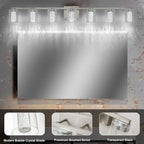 SineRise 7-Light Brushed Nickel Vanity With 3 Color Modes (3000K/4000K/6000K), Eye Protection LED Bathroom Fixture, Dimmable Modern Wall Light Over Mirror With Clear Glass Shade