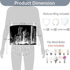 City Skyline Lamp Shade with Acrylic Bead Droplets, Black & White Drum Fabric Light Shade for Ceiling Pendant Table & Floor Lamps, Modern Home Decor, 11.8in