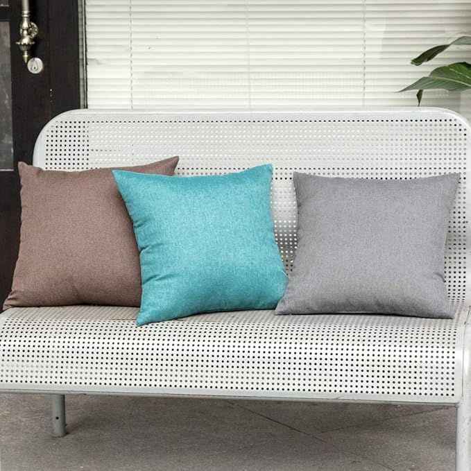 MIULEE Pack of 2 Decorative Outdoor Solid Waterproof Throw Pillow Covers Faux Linen Garden Farmhouse Cushion Cases for Patio Tent Balcony Couch Sofa 20x20 Inch Dark Grey