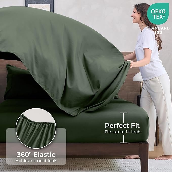 HEVUMYI Army Green Full Comforter Set - 7-Piece All Season Bed in a Bag Full, Ultra Soft Bedding Set with Comforter, Flat Sheet, Fitted Sheet, Pillowcases, Pillow Shams