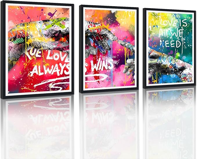 Novatique Graffiti Wall Art for Living Room Banksy Wall Art Decor Hand of God Art Print Graffiti Pictures for Bedroom Office Ready to Hang,16" x 24" x 3Pcs