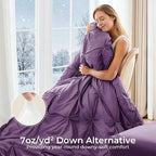 Sasttie Full Size Comforter Set, 7-Piece Bed in a Bag Double, Pintuck Bedding Set for All Season, Includes Comforter, Flat Sheet, Fitted Sheet, Pillowcases and Pillowshams, Grape Purple