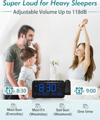 Roxicosly Projection Alarm Clock for Bedroom Ceiling, 118 dB Super Loud for Heavy Sleepers, 6.7" Large Digital Dimmable Display with Day Date Indoor Temp Humidity, Dual Alarms Adjustable Volume