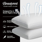 Beautyrest Goose Feather Down Fiber Gusseted Pillows, Hotel Pillow Luxury Bed Pillows, 100% Cotton Cover, King Size Set of 2