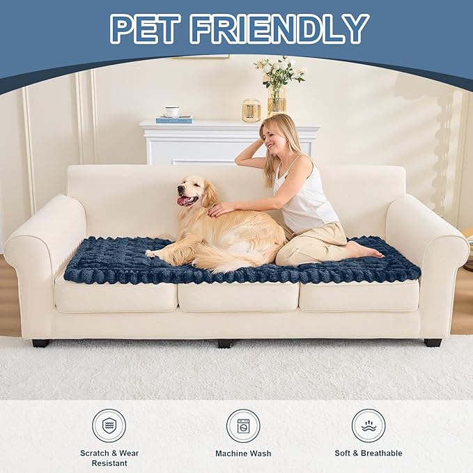 Couch Cover for Dogs, Non Slip Fuzzy Pet Couch Covers for Sofa,Couch Covers for Sofa Pet Friendly,Thick Soft Sofa Slipcovers Cushion Protector(Berlin Blue, 28" x 71"/70 x 180cm)
