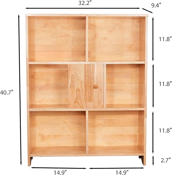 Natural Bookcase by Natural Wood, 7 Cube Bookshelf, Small Book Shelves Freestanding Display Storage Shelves. Open Bookshelf for Bedroom, Living Room and Office (Natural, 7 Cube)