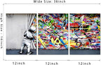 Novatique Banksy Wall Art Street Graffiti Wall Art Behind The Curtain Graffiti Posters Paintings Street Art Prints Decor for Living Room Bedroom, 12" x 16" x 3Pcs