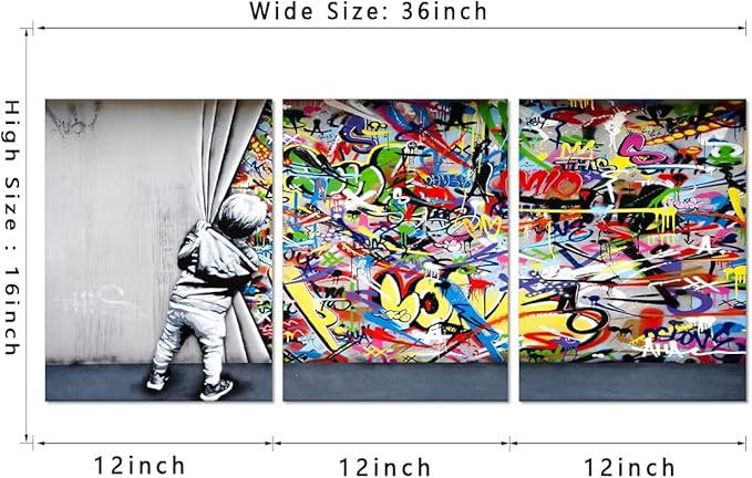Novatique Banksy Wall Art Street Graffiti Wall Art Behind The Curtain Graffiti Posters Paintings Street Art Prints Decor for Living Room Bedroom, 12" x 16" x 3Pcs