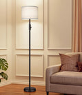 Floor Lamp Simple Design with Shade, Small Tall Lamps for Living Room Bedroom Office Dining Room Kitchen, Black Pole Lamp-Gray