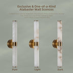 23.8in Alabaster Wall Sconce, Gold Sconces with Spanish Marble, Modern Brass Wall Mounted Lamp, Hardwired LED Wall Lighting for Bathroom Bedroom Living Room Staircase Hallway Dining Room