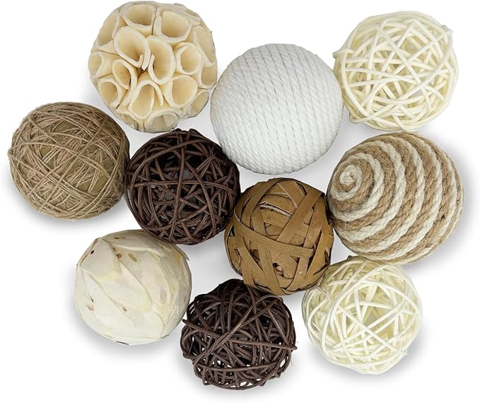 10 Pcs Decorative Balls for Bowls,2.36 Inch Woven Wicker Rattan Decorative Balls for Natural Tone Bowl Vase Filler Table Centerpiece Home Decor