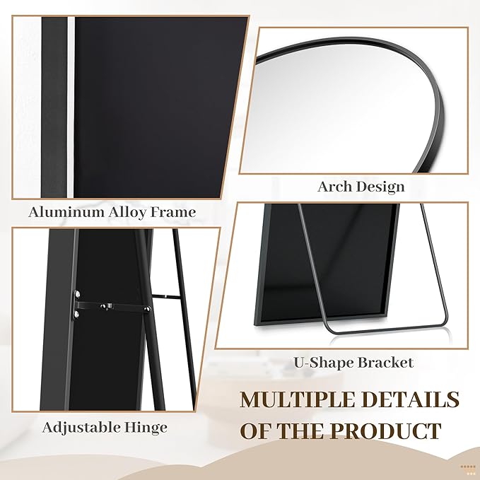 Suidia Arched Full Length Mirror, 81"x41" Floor Mirror Freestanding, Floor Standing Full Body Mirror with Stand for Bedroom, Hanging Leaning Mounted for Living Room Cloakroom, Black