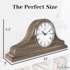 Mantel Clock Battery Operated - Grey Ash Wooden Farmhouse Mantle Clock for Living Room Decor Above Fireplace, Office, Shelf & Home Décor Gift 15x7.5 - Silent Wood Mantel Clock for Living Room Table