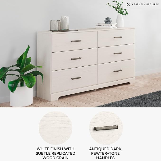 Signature Design by Ashley Stelsie Modern Scandinavian 6 Drawer Dresser, Whitewash