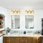 3-Light Modern Gold Bathroom Vanity Lights Brushed Brass Lighting Fixtures Over Mirror, Bathroom Vanity Lighting with Crystal Shade Wall Sconce E26 Base for Bedroom Livingroom Restroom Wall Lamp