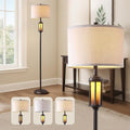 65'' Farmhouse Floor Lamp for Living Room Bedroom with 2 Light Sources, Rustic Vintage Tall Standing Lamp with Amber Nightlight for Home Office Corner, Bulbs Included