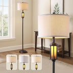 65'' Farmhouse Floor Lamp for Living Room Bedroom with 2 Light Sources, Rustic Vintage Tall Standing Lamp with Amber Nightlight for Home Office Corner, Bulbs Included