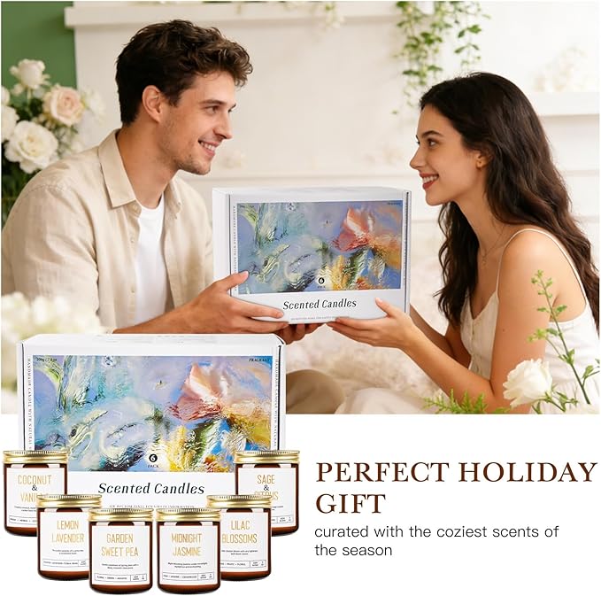 Candles for Home Scented - 6 Pack 42oz Soy Candles with Lavender, Coconut, Jasmine, Sage, Lilac Blossoms, Sweet Pea, 300 Hour Long Lasting Aromatherapy Candles Gift Set for Women, Christmas, Holiday