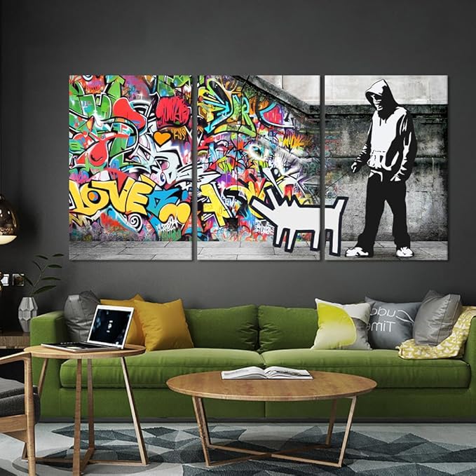 Novatique Banksy Canvas Wall Art Graffiti Pictures Wall Decor Abstract Painting Pop Art Wall Decor Street Art Canvas Print for Living Room Bedroom, 24"x 36"x 3Pcs
