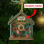 Personalized Hair Salon Christmas Ornament 2025, Custom Wooden 2 Layer Ornament, for Hairdresser, Stylist Keepsake, Beauty Salon Christmas Tree Decoration