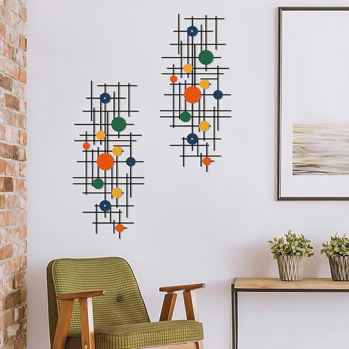 ruelen Set of 2 Minimalist Geometric Wall Decor - Modern Metal Wall Art for Living Room, Bedroom & Office – Abstract 3D Design in Bright Colorful Style