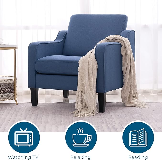 VINGLI Modern Accent Chairs Set of 2, Blue Living Room Chairs Comfy Armchair for Bedroom, Upholstered Sofa Chair Reading Chair for Small Spaces, Apartment, Waiting Room