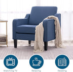 VINGLI Mid century Modern Accent Chair,Navy Blue Fabric Accent Chairs for Living Room Upholstered Armchair with Scooped Arms for Bedroom,Apartment,Studio,Office,Waiting Room