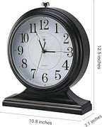10-inch Vintage Mantel Desk Clock, Silent Desk Clock for Living Room Décor, Easy to Read Larege Retro Mantel Clocks for Fireplace and Shelf Decoration.(Black)