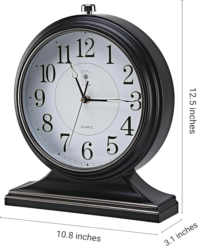 10-inch Vintage Mantel Desk Clock, Silent Desk Clock for Living Room Décor, Easy to Read Larege Retro Mantel Clocks for Fireplace and Shelf Decoration.(Black)