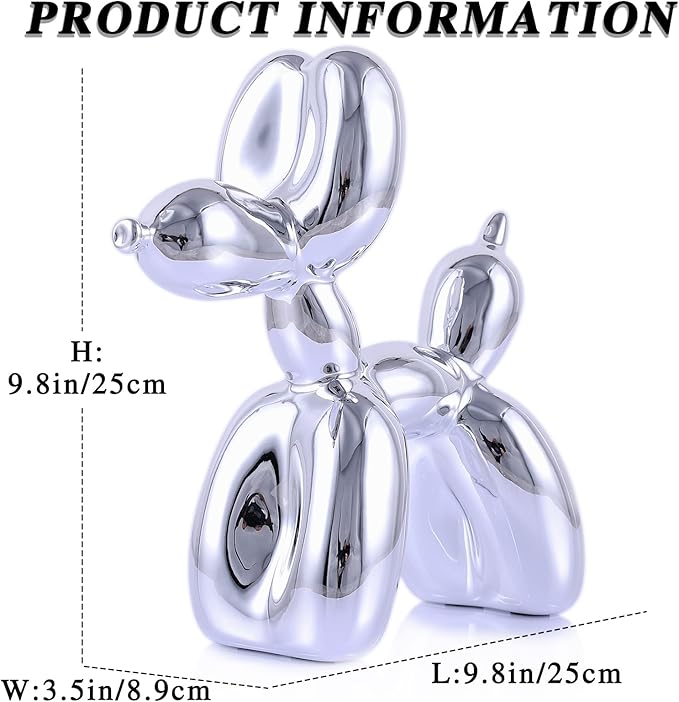 Silver Balloon Dog Decor,Balloon Animal Decor,Shelf Decor Preppy Room Decor,Cute Statue Home Decor, Bedroom Modern Sculpture Desk Decor,Office Gold Decorations Small Figurines