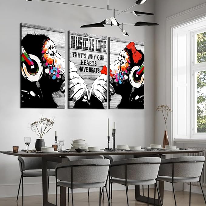 Novatique Graffiti Canvas Wall Art Banksy Wall Art Abstract Animals Painting Print Monkey Street Art Graffiti Posters for Living Room Bedroom Office, 24"x 36"x 3Pcs