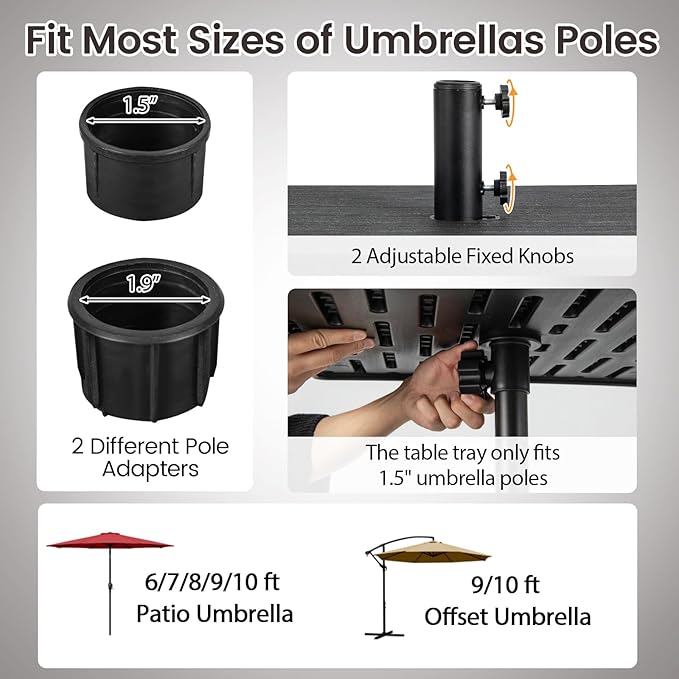 Tangkula 3-in-1 Patio Umbrella Base, 175 LBS Moveable Umbrella Stand w/Table Tray & Weighted Bag, Side Handles, HDPE Frame, 2 Pole Adapters, Garden Coffee Table Planter Box (Black)