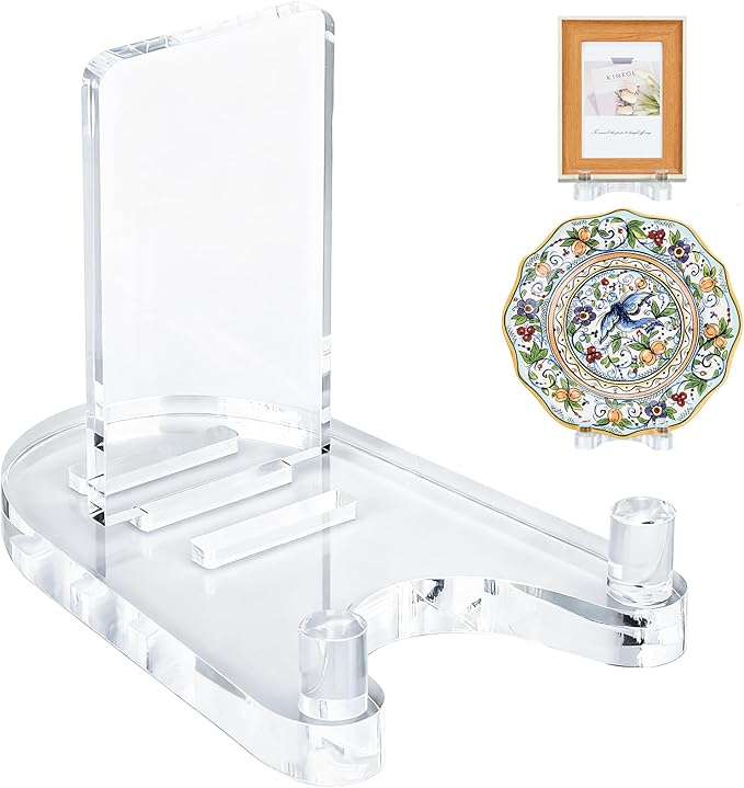 Acrylic Easel Display，Plate Stand for Display，Adjustable Clear Display Holder for 7" to 12" Platter, Book, Card, Frame, Picture, Artwork, Plaque ( Large-1pc 7"-12")