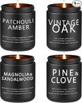 Candles for Men, 4 Pack Scented Candles, Gifts for Father Dad Day, 50 Hours Long Burning Soy Candles for Home Scented (Pine/Sandalwood/Patchouli/Oak)