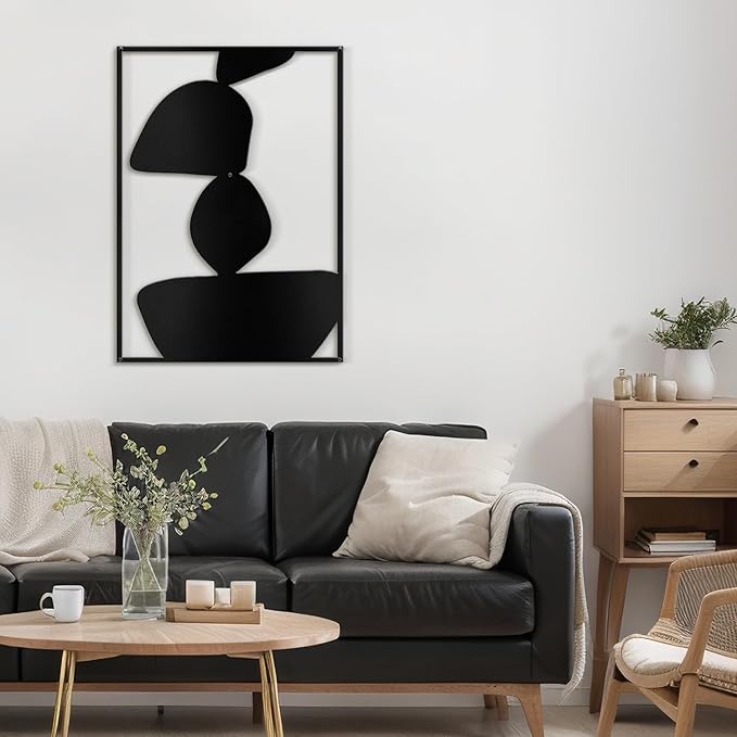 SIGNLEADER Metal Wall Art Decor Abstract Shapes Minimalist Modern Abstract Wall Sculpture Hangings Home Decoration for Living Room, Bedroom, Bathroom, Kitchen, Outdoor - 18" Black
