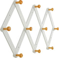 Dseap Expandable Coat Rack (Larger Version) - 24” High, Anti-Slip, Ultra Heavy Duty Wooden Accordian Wall Hanger with 10 Study Peg Hooks for Clothing Hats Jackets Bags, White & Natural
