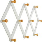 Dseap Expandable Coat Rack (Larger Version) - 24” High, Anti-Slip, Ultra Heavy Duty Wooden Accordian Wall Hanger with 10 Study Peg Hooks for Clothing Hats Jackets Bags, White & Natural